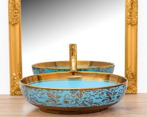 REA U8709 UMYWALKA BLATOWA MARGOT ZŁOTA/BŁEKIT CERAMICZNA
