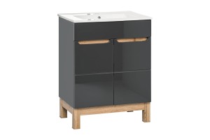 COMAD BALI GRAPHITE 820 - Szafka pod umywalkę 60 2D - Szary Grafit / Dąb Wotan / Lava Połysk