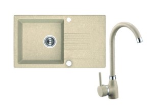 LAVEO ZLEWOZMYWAK 1 KOMOROWY Z OCIEKACZEM CELIA BEŻ Z BATERIĄ SZTORCOWĄ U