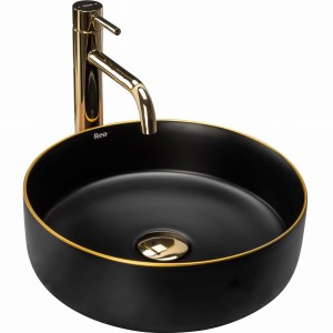 REA U0595 Umywalka nablatowa Sami Black Mat Gold Edge