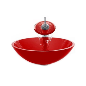 VELDMAN CZERWONA SZKLANA UMYWALKA NABLATOWA + BATERIA