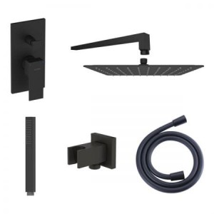 Zestaw Oltens Gota bateria podtynkowa z deszczownicą 30 cm Vindel (S) i kompletem prysznicowym Sog czarny mat 36601300