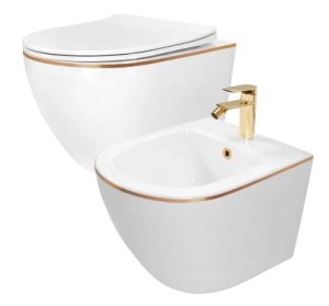 REA ZESTAW MISA WC CARLO MINI FLAT + BIDET CARLO MINI WHITE GOLD EDGE