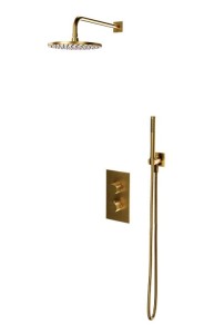 OMNIRES CONTOUR termostatyczny system prysznicowy podtynkowy złoty szczotkowany