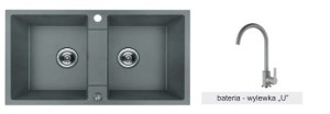 AQUAFORM zlewozmywak granitowy Maranello szary+bateria z wylewką U 44x80x185 2komory