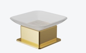 EXCELLENT Riko mydelniczka stojąca szklana, złoty połysk