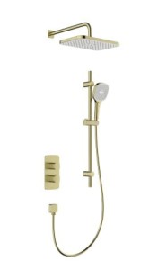 KFA ARMATURA KRAKÓW MALAGA BRUSHED LIGHT GOLD zestaw podtynkowy z baterią termostatyczną natryskową i natryskiem przesuwnym