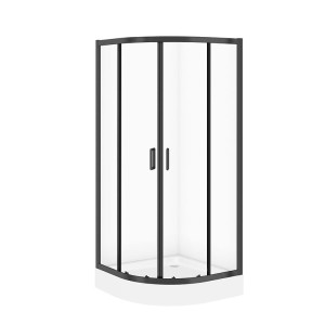 CERSANIT SET C708: KABINA PÓŁOKRAGŁA ARTECO 90x90X190 CZARNA SZKŁO TRANSPARENTNE + BRODZIK TAKO BIAŁY 16 CM